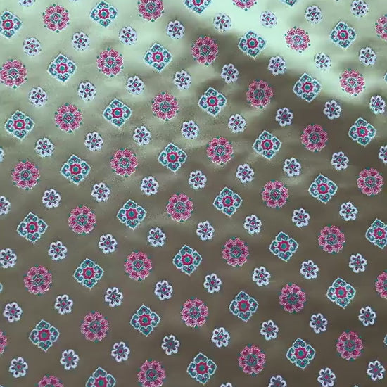 Song Brocade Fabric Yellow Green | Coin Floral Jacquard | Vintage Chinese Pattern | 60" Wide | Hanfu Costume Decor
