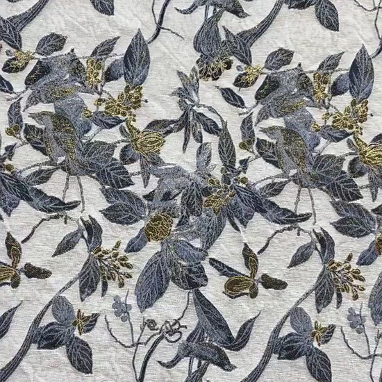 Chinese Floral Bird Jacquard Fabric, Gold Thread Embossed Woven Textile, Vintage Botanical Brocade Fabric for Qipao Dress DIY, 58"Wide