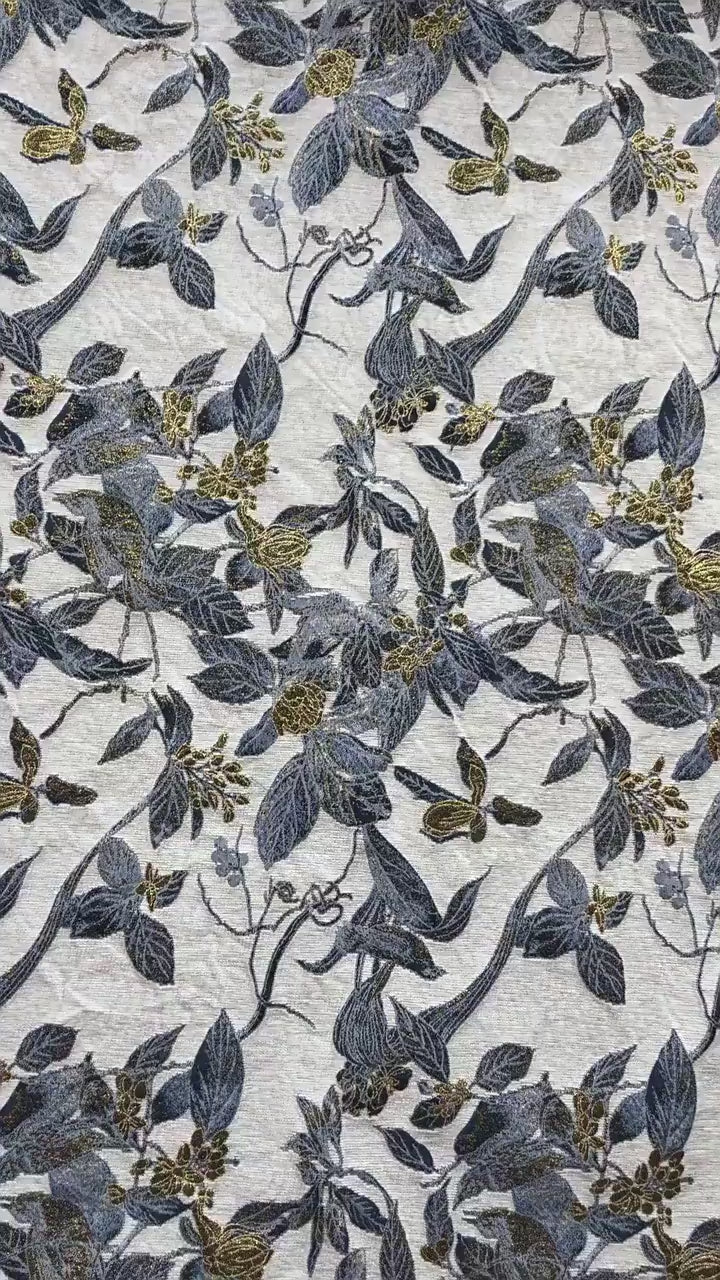 Chinese Floral Bird Jacquard Fabric, Gold Thread Embossed Woven Textile, Vintage Botanical Brocade Fabric for Qipao Dress DIY, 58"Wide