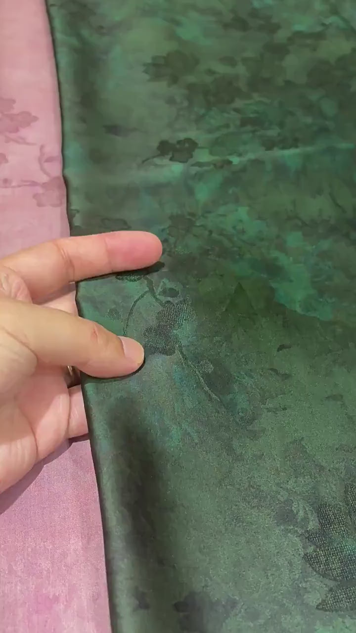 Silk Xiangyunsha Fabric Ombre Floral Luo Jacquard Mulberry Silk Woven Textile | Luxury Oriental Couture Dressmaking Fabric