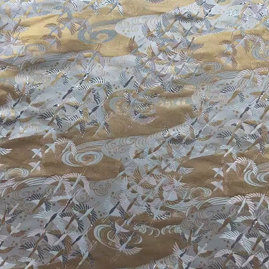 Japanese Flying Crane Jacquard Fabric, Flowing Water Brocade Textile, Oriental Woven Material for Kimono, Table Runner & Home Decor, 59"Wide