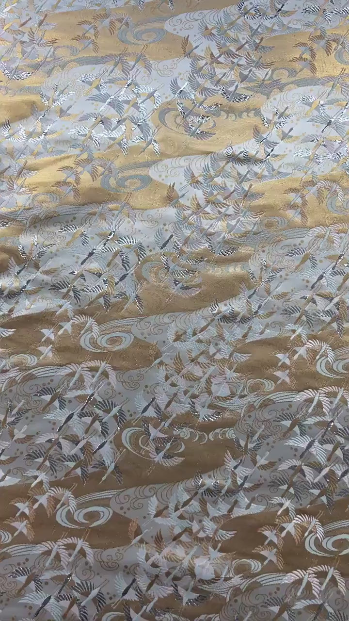 Japanese Flying Crane Jacquard Fabric, Flowing Water Brocade Textile, Oriental Woven Material for Kimono, Table Runner & Home Decor, 59"Wide
