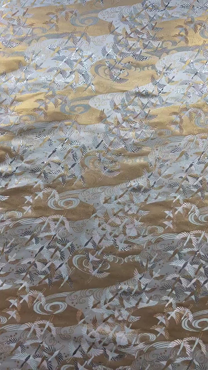 Japanese Flying Crane Jacquard Fabric, Flowing Water Brocade Textile, Oriental Woven Material for Kimono, Table Runner & Home Decor, 59"Wide