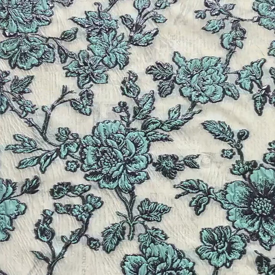 Embossed Peony Metallic Jacquard Fabric, Vintage Floral Brocade Upholstery Material, Luxury Decorative Fabric for Curtains, Sofa, Home Decor