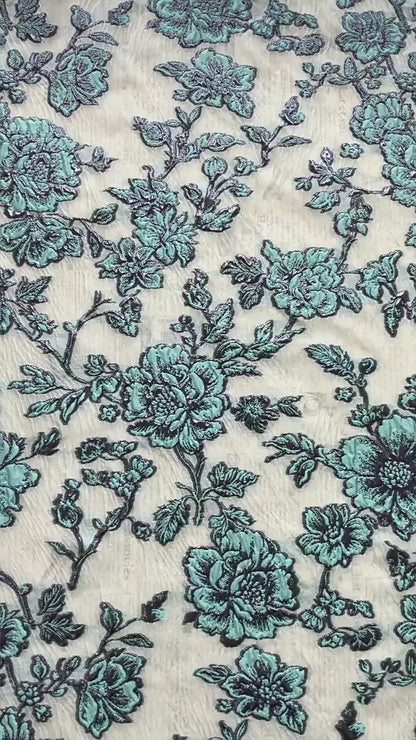 Embossed Peony Metallic Jacquard Fabric, Vintage Floral Brocade Upholstery Material, Luxury Decorative Fabric for Curtains, Sofa, Home Decor