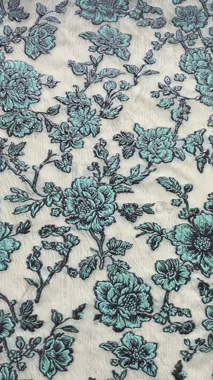 Embossed Peony Metallic Jacquard Fabric, Vintage Floral Brocade Upholstery Material, Luxury Decorative Fabric for Curtains, Sofa, Home Decor