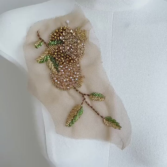 Beaded Floral Applique Collection on Mesh, Sequin Branch Patches for Hanfu, Evening Gown, Bridal Dress, Stage Costume & DIY