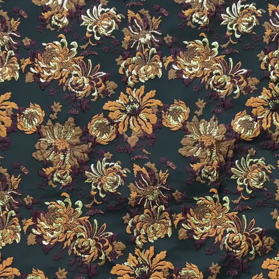 3D Embossed Chrysanthemum Gold Thread Jacquard Fabric – Chinese Brocade Textile (62" Wide)