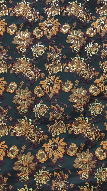 3D Embossed Chrysanthemum Gold Thread Jacquard Fabric – Chinese Brocade Textile (62" Wide)