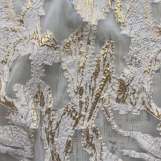 Gold Marble Organza Fabric by Yard, Embossed Irregular Jacquard Sheer Textile, Luxury Bridal Wedding Dress Fabric, 56"Wide