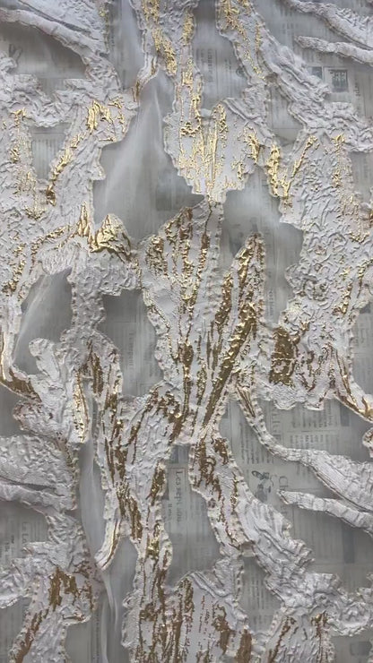 Gold Marble Organza Fabric by Yard, Embossed Irregular Jacquard Sheer Textile, Luxury Bridal Wedding Dress Fabric, 56"Wide