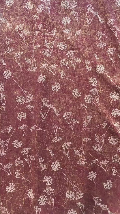 Gold Metallic Floral Fabric by Yard, Vine Print Acetate Satin Textile, Elegant Shiny Fabric for Dress Curtains Crafts, 59"