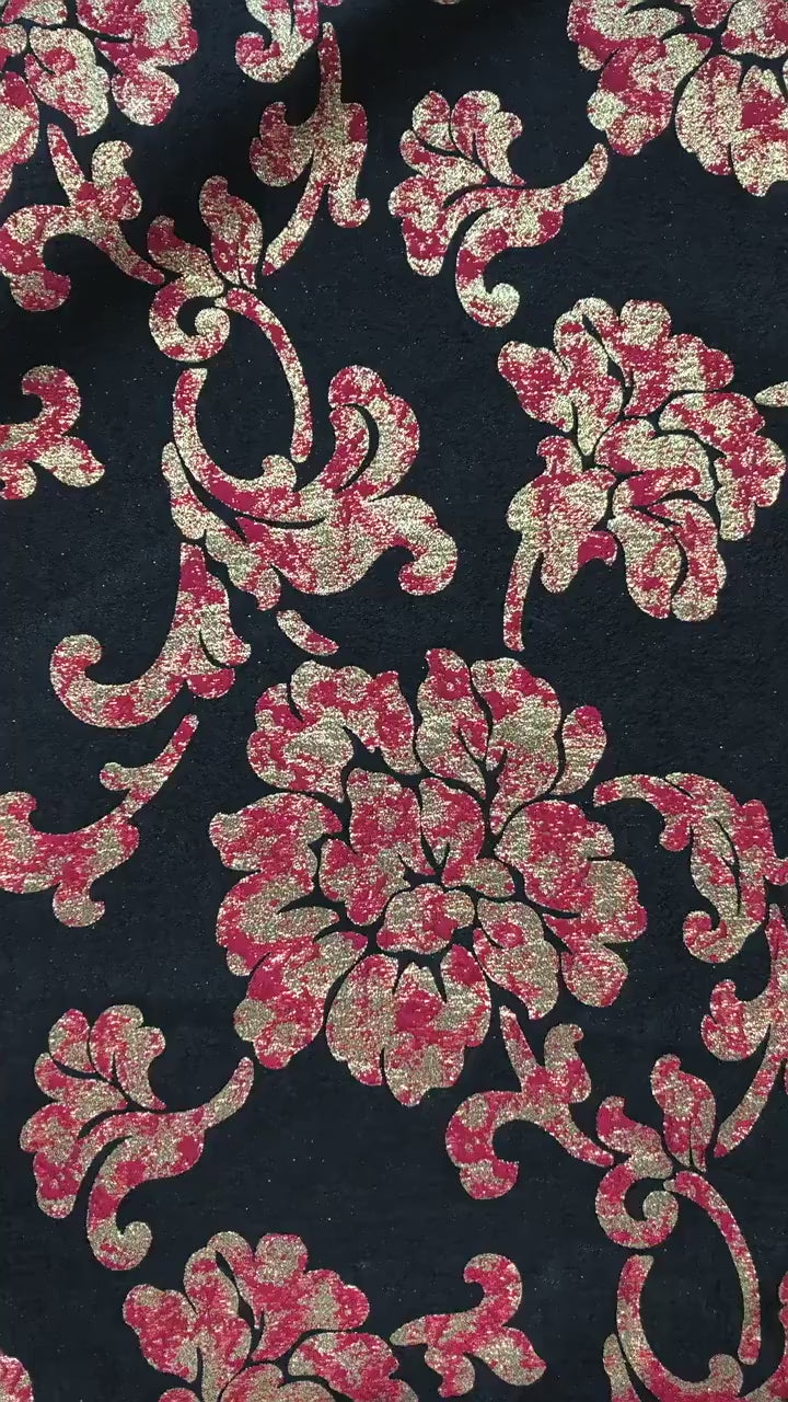 Vintage Gold Thread Peony Jacquard Fabric, Embossed Floral Brocade Textile, Chinese Style Luxury Fabric for Dress, Costume DIY, 56"Wide