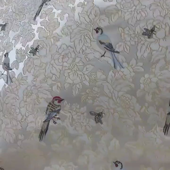 Song Brocade Bird Floral Jacquard | Gold Thread Fabric | Exotic Bird Among Flowers | Hanfu Wedding Cosplay Decor, 64"Wide