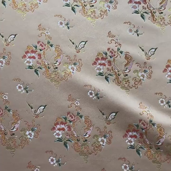 Golden Butterfly Floral Song Brocade Fabric, Gold Thread Jacquard Textile for Qipao, Hanfu, Bags, Decor and Sewing