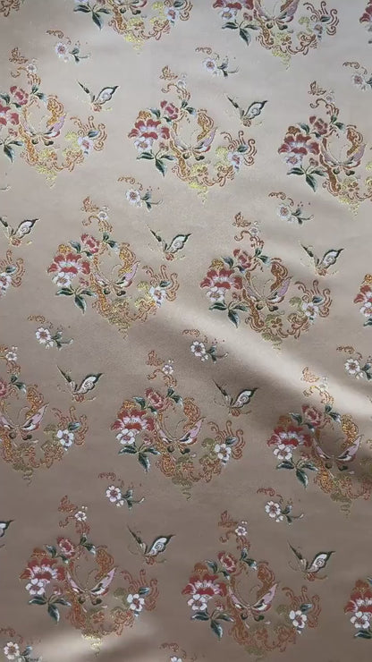 Golden Butterfly Floral Song Brocade Fabric, Gold Thread Jacquard Textile for Qipao, Hanfu, Bags, Decor and Sewing