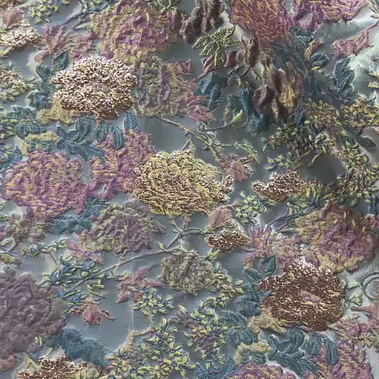 Floral Jacquard Fabric – Gold Embellished, 58" Wide