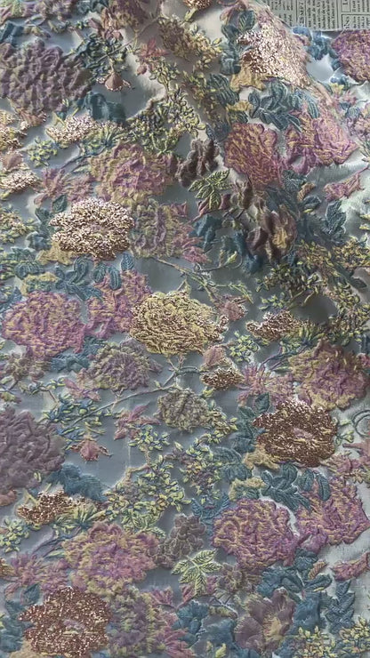 Floral Jacquard Fabric – Gold Embellished, 58" Wide