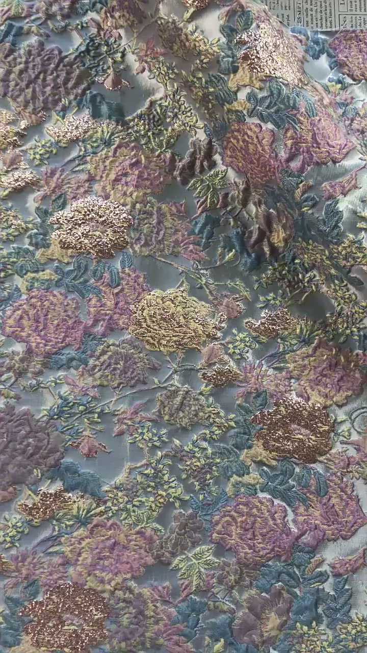 Floral Jacquard Fabric – Gold Embellished, 58" Wide