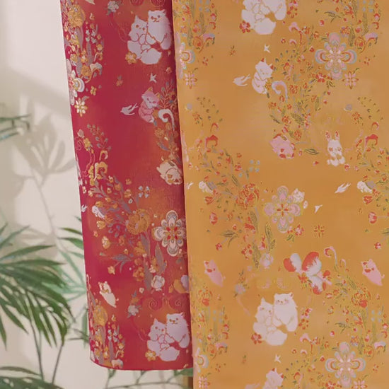 Floral Animal Jacquard Fabric Cute Pet Pattern Brocade Textile Damask Fabric Upholstery Costume Cheongsam Fabric Luxury Decorative Fabric