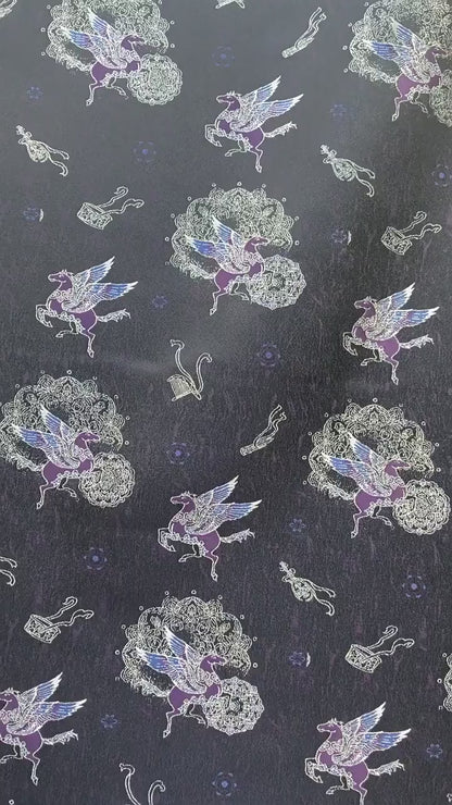 Dark Purple Winged Horse Song Brocade Fabric, Yarn-Dyed Jacquard Textile for Qipao, Hanfu, Dresses, Jackets, Bags and Sewing, 59"Wide
