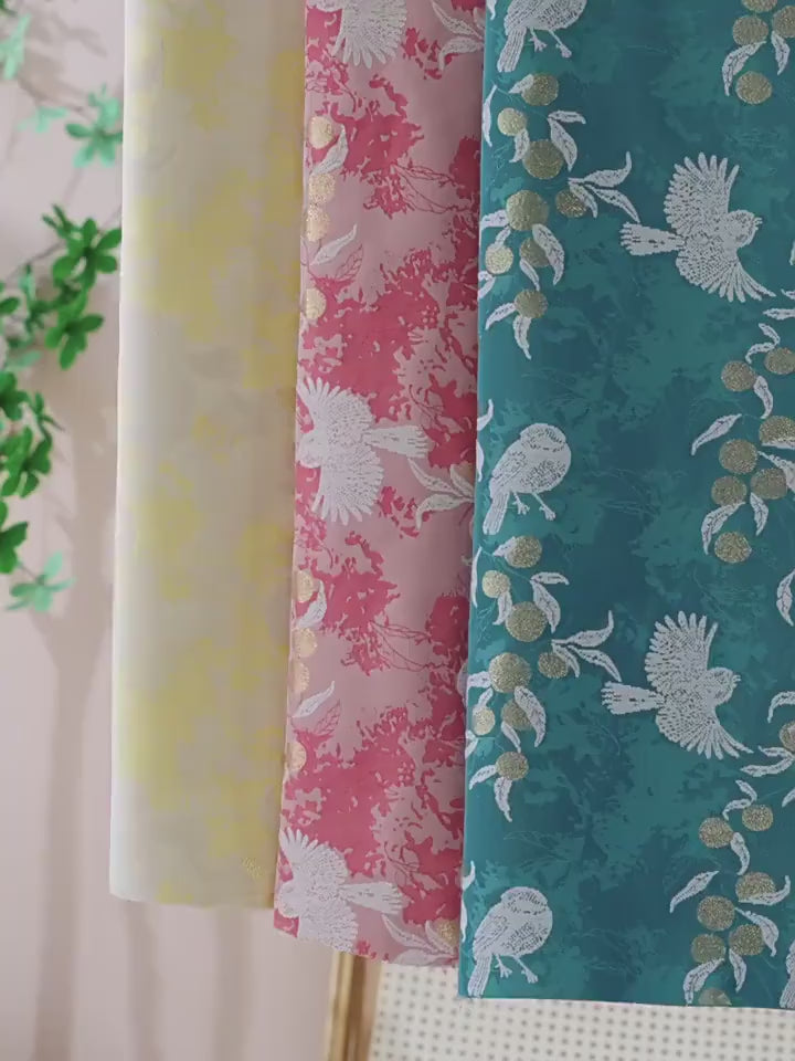 Bird & Fruit Song Brocade Fabric, 3D Jacquard Textile, 3 Colors for Qipao, Hanfu, Kidswear, Dresses, Bags and Sewing, 59"W