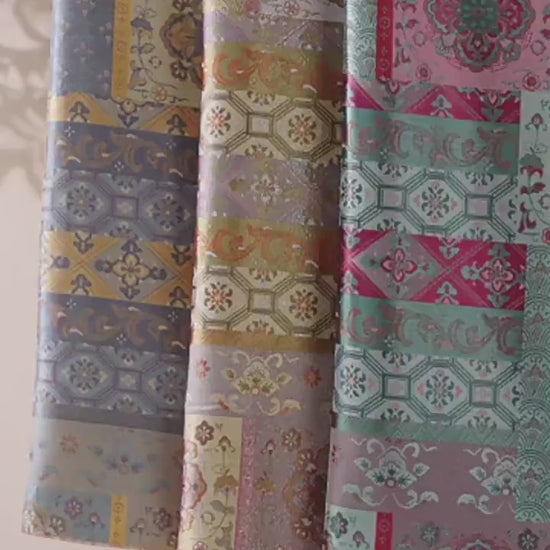 Oriental Floral Quilting Fabric by Yard, Chinese Style Rayon Gauze Textile for Patchwork Bags Crafts Home Decor, 59"Wide