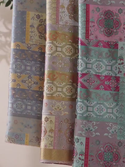 Oriental Floral Quilting Fabric by Yard, Chinese Style Rayon Gauze Textile for Patchwork Bags Crafts Home Decor, 59"Wide