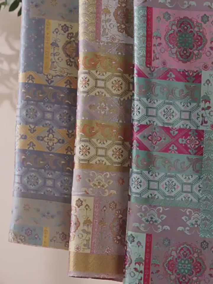 Oriental Floral Quilting Fabric by Yard, Chinese Style Rayon Gauze Textile for Patchwork Bags Crafts Home Decor, 59"Wide