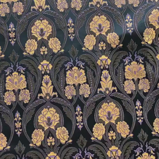 Luxury European Black Rose Scroll Jacquard Fabric – Elegant Brocade for Vest, Costume, Upholstery & Dressmaking
