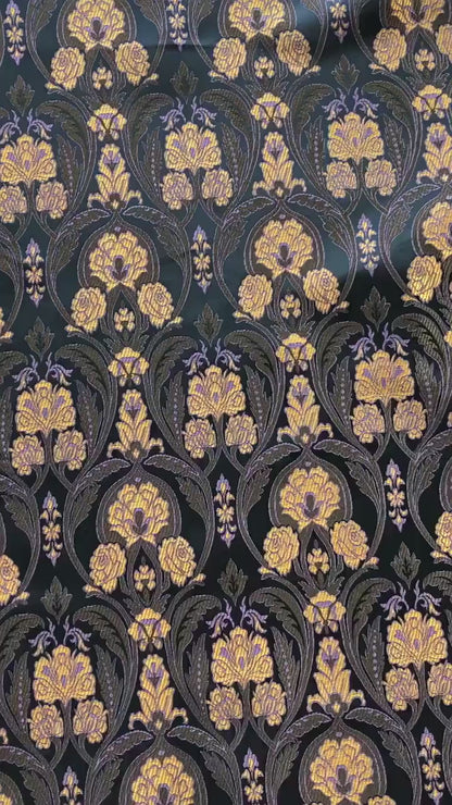 Luxury European Black Rose Scroll Jacquard Fabric – Elegant Brocade for Vest, Costume, Upholstery & Dressmaking
