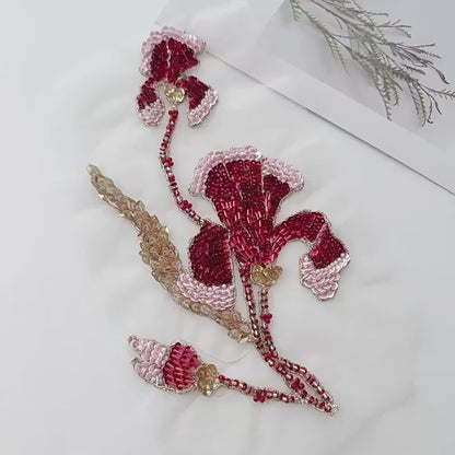 Gradient Sequin Floral Applique, Hand Beaded Mesh Patch, Embroidered Trim for Dress, Stage Costume, Sewing DIY