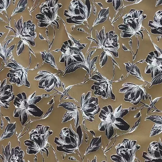 Vintage Hand-Drawn Magnolia Yarn-Dyed Fabric, Floral Upholstery Textile, Retro Botanical Material for Curtains, Cushions & Home Decor, 63"W