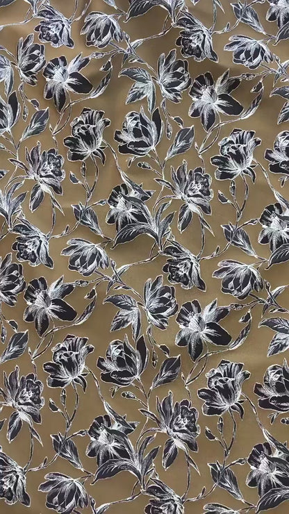 Vintage Hand-Drawn Magnolia Yarn-Dyed Fabric, Floral Upholstery Textile, Retro Botanical Material for Curtains, Cushions & Home Decor, 63"W
