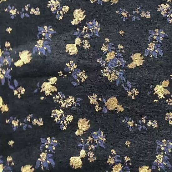 Goldfish Orchid Chenille Jacquard Fabric, Black Heavy Upholstery Textile for Sofa, Cushions, Bags and Home Decor, 58"Wide