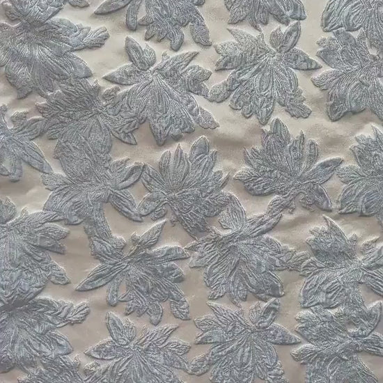 Light Blue Floral Jacquard Fabric: 3D Vintage Style, 63" Wide
