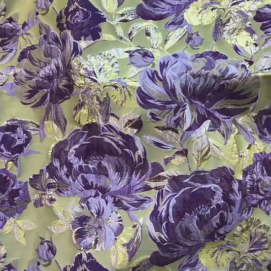 3D Embossed Peony Jacquard Fabric, Metallic Floral Woven Textile, Elegant Decorative Fabric for Upholstery, Fashion and Sewing, 55"Wide