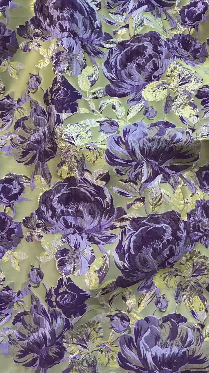 3D Embossed Peony Jacquard Fabric, Metallic Floral Woven Textile, Elegant Decorative Fabric for Upholstery, Fashion and Sewing, 55"Wide
