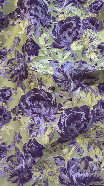 3D Embossed Peony Jacquard Fabric, Metallic Floral Woven Textile, Elegant Decorative Fabric for Upholstery, Fashion and Sewing, 55"Wide