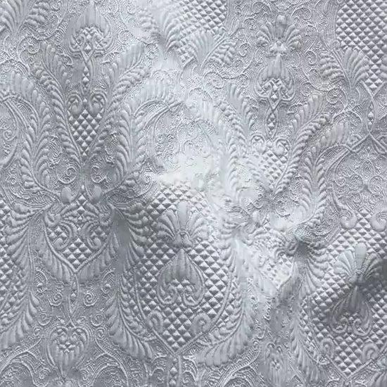 White Floral Jacquard Fabric by Yard, Embossed Vine Brocade Textile, Elegant Dress Fabric for Wedding Sewing Crafts Home Decor, 55"Wide