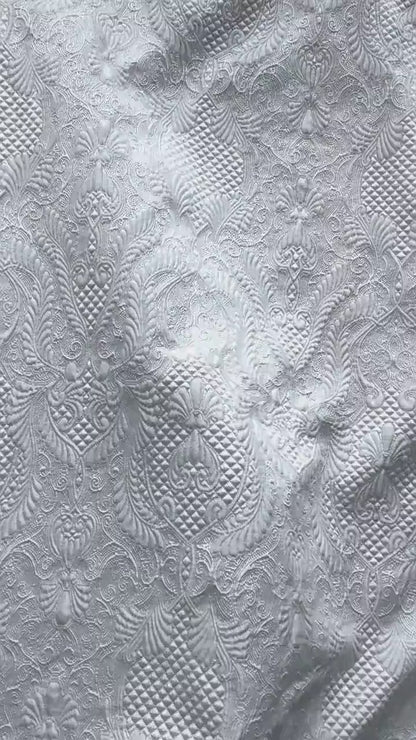 White Floral Jacquard Fabric by Yard, Embossed Vine Brocade Textile, Elegant Dress Fabric for Wedding Sewing Crafts Home Decor, 55"Wide