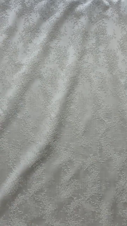White Embossed Floral Jacquard Fabric, 3D Textured Ivory Brocade Material, Luxury Wedding Dress, Curtain & Home Decor Fabric