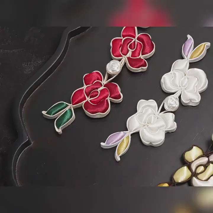 Handmade Rose Frog Button, Chinese Qipao Closure, Floral Knot Button, Hanfu Tang Suit Sewing Trim, Oriental Bridal Clothing Accessory