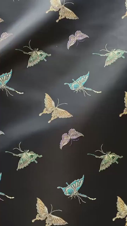Butterfly Brocade Satin Fabric, Textured Jacquard Textile, Three Color Woven Fabric for Dressmaking, Bags, Decor and Sewing - 59"W