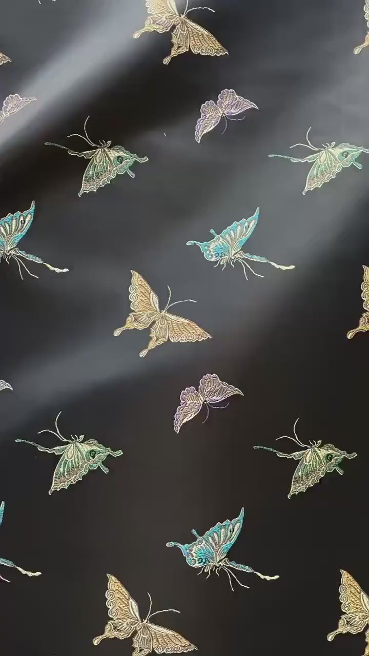 Butterfly Brocade Satin Fabric, Textured Jacquard Textile, Three Color Woven Fabric for Dressmaking, Bags, Decor and Sewing - 59"W