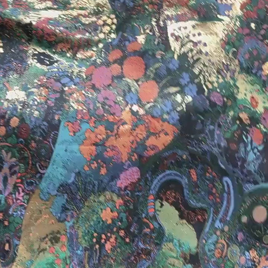 Floral Gold Jacquard Fabric: Artistic Brocade, 65" Wide