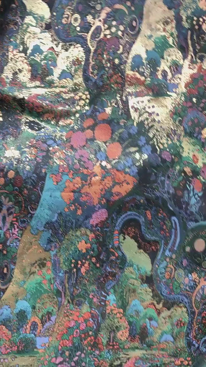 Floral Gold Jacquard Fabric: Artistic Brocade, 65" Wide