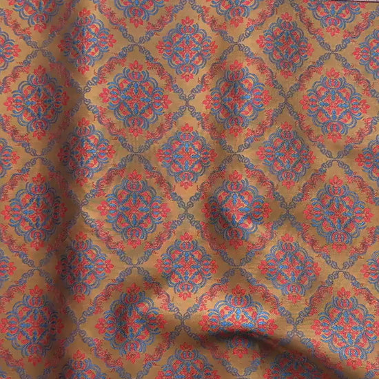 Rhombus Floral Brocade Fabric Rayon Silk Jacquard Damask Fabric Xianghua Pattern Textile for Costume Upholstery Cheongsam Craft Fabric