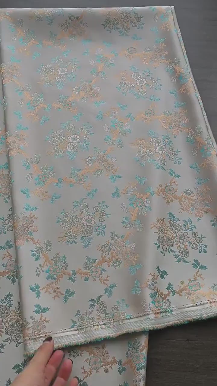 Chinese Brocade Fabric by Yard, Oriental Yunjin Jacquard Satin for Dress Upholstery Curtains Crafts, 59"Wide