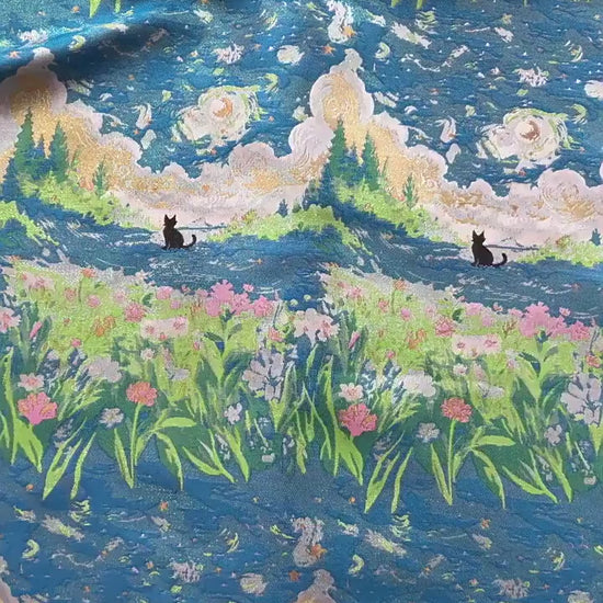 Monet Garden Inspired Song Brocade Jacquard Fabric, Vintage Floral Landscape Woven Textile for Apparel & Home Decor, 59" Wide